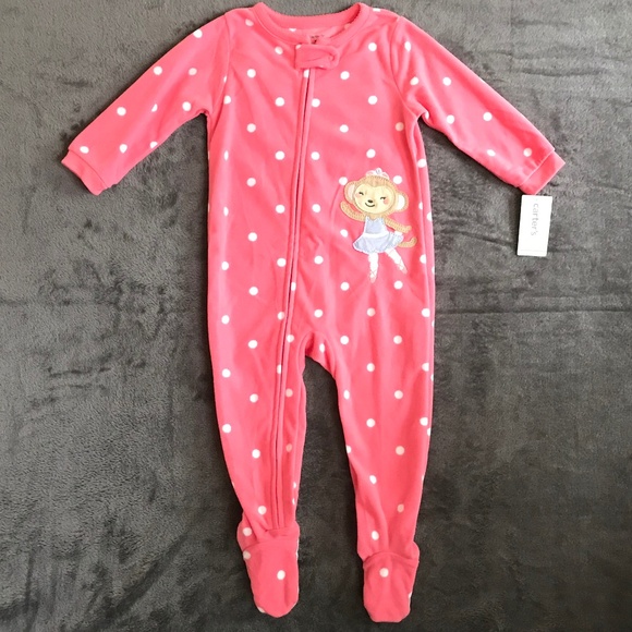Carter's Other - CARTER’S Fleece Pajama Sleeper Bear Ballerina Polka Dot Size 18 Months Pink NWT